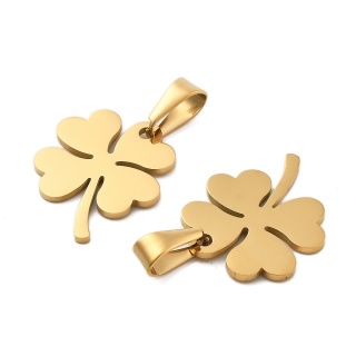 Clover pendant, stainless steel, 25x20 mm, 1 pc., gold color, IP coating