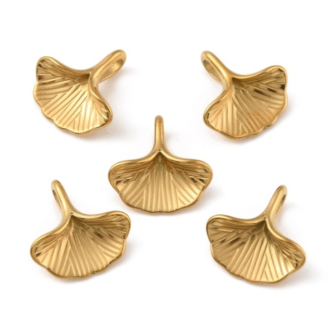 Ginko leaf pendant 13x13 mm stainless steel gold color 1 pc