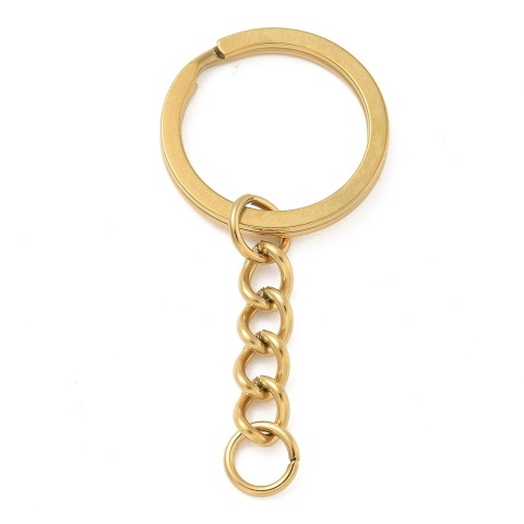 Key ring with chain 25x2 mm stainless steel 1 pc gold plated IP coating