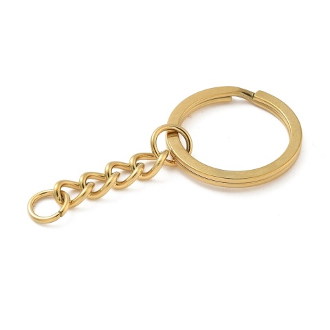 Key ring with chain 25x2 mm stainless steel 1 pc gold plated IP coating
