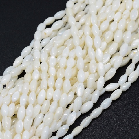 Oval shell bead 7.5-8 mm white string