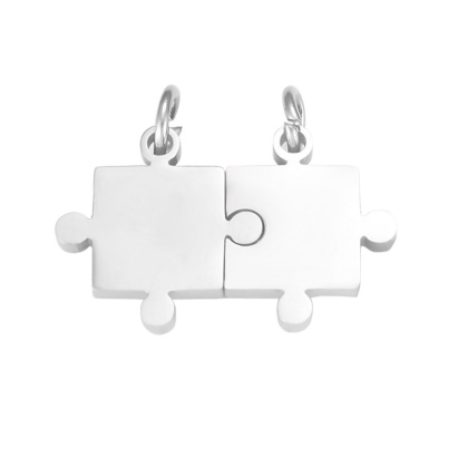 Puzzle pendant, stainless steel, 13x21 mm, set of 2