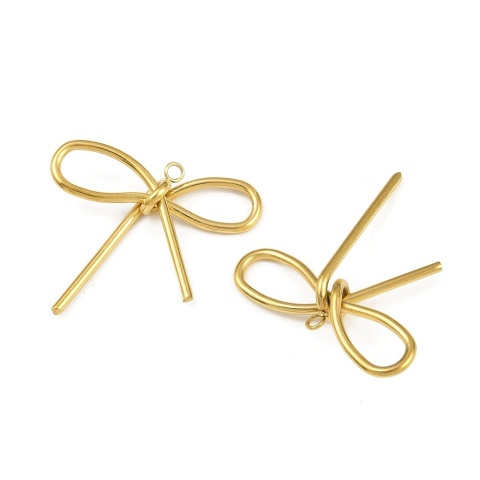 Bow pendant, stainless steel, 30x28 mm, 1 pc., gold-plated, IP coating