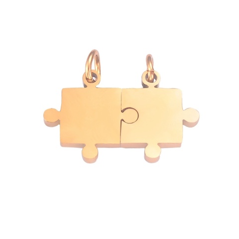 Puzzle pendant, stainless steel, 13x21 mm, set of 2, gold color, IP coating
