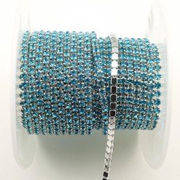 Łańcuszek taśma z kryształkami 2mm 30 cm Aquamarine AA11