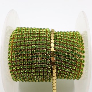 Łańcuszek taśma z kryształkami 2mm 30 cm Peridot A4