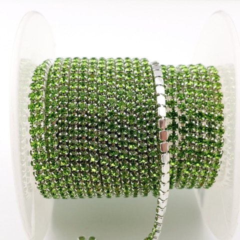 Łańcuszek taśma z kryształkami 2mm 30 cm Peridot AA18