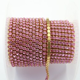 Łańcuszek taśma z kryształkami 2mm 30 cm Pink A17