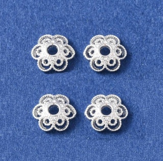 Czapeczki do koralików mosiądz posrebrzany 7x2 mm 4 szt