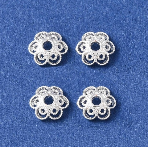 Czapeczki do koralików mosiądz posrebrzany 7x2 mm 4 szt
