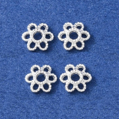 Czapeczki do koralików mosiądz posrebrzany 6x1,5 mm 4 szt