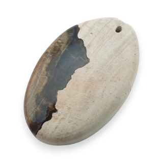 Skamieniałe drewno kaboszon z dziurką 33x21 mm nr 8