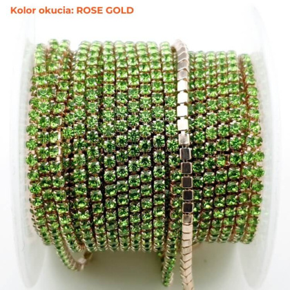 Łańcuszek taśma z kryształkami 2mm 30 cm Peridot RG4