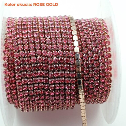 Łańcuszek taśma z kryształkami 2mm 30 cm Rose RG16